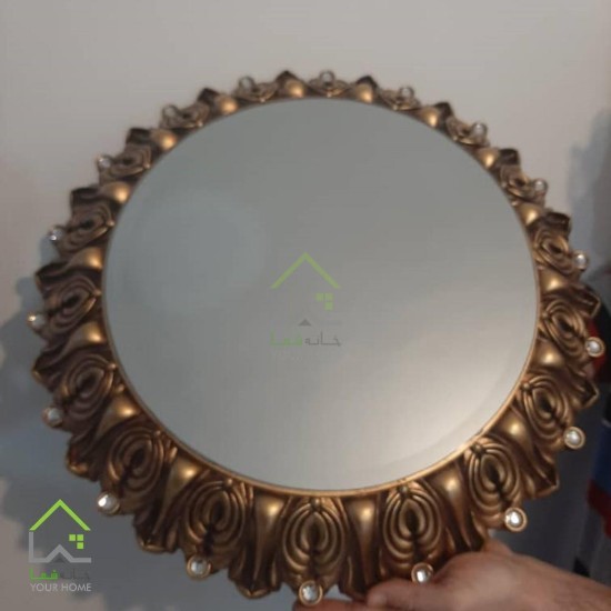 تصویر آینه گرد طلایی دیواری