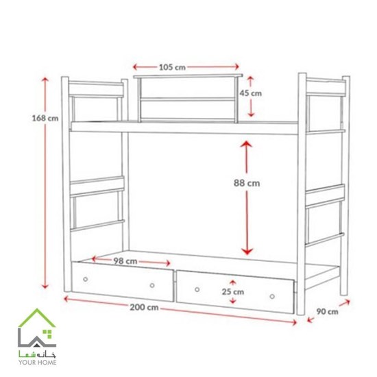 ابعاد تختخواب دو طبقه دورا