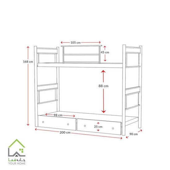 ابعاد تختخواب دو نفره مدل ملودی