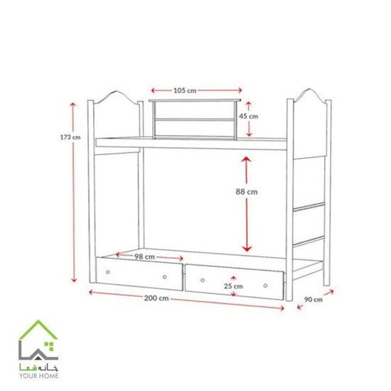 ابعاد تختخواب دو طبقه سونیا