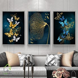 تابلوی مدرن 3 تیکه طرح پروانه طلایی