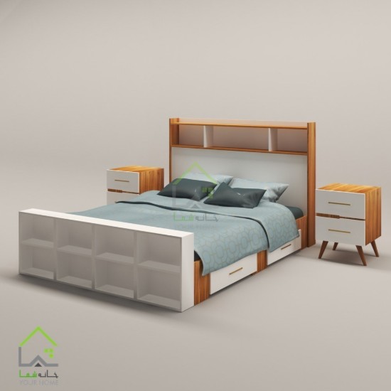 تختخواب چوبی دو نفره مدل آسو