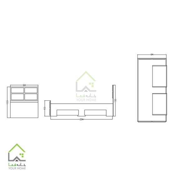تخت یکنفره چوبی طرح مستطیل