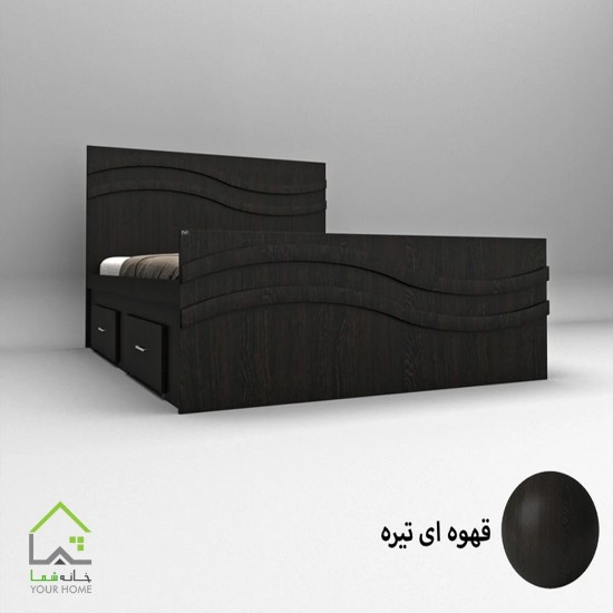 تختخواب دو نفره با تاج طرح موج