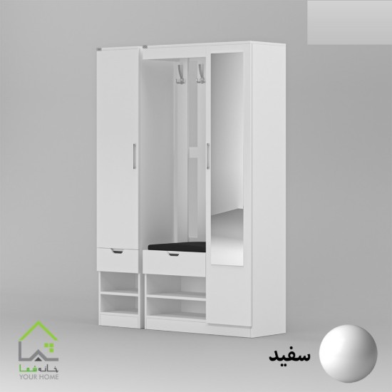 جاکفشی دو درب دو تیکه آینه دار سفید