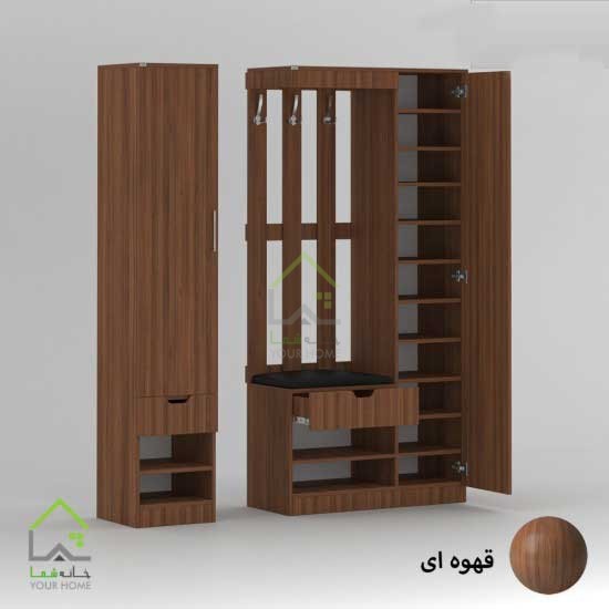 جاکفشی دو درب کمدی آینه دار قهوه ای روشن