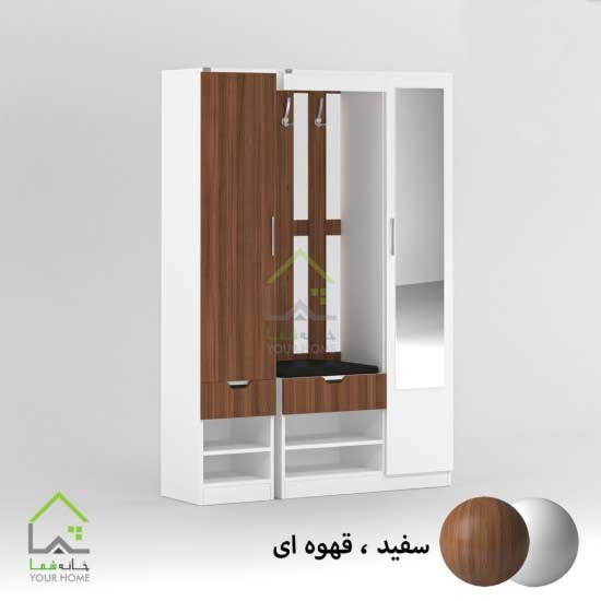 جاکفشی دو درب کمدی آینه دار قهوه ای روشن