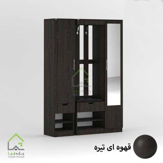 جاکفشی دو درب کمدی آینه دار قهوه ای روشن