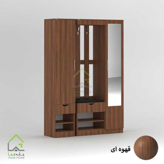 جاکفشی دو درب کمدی آینه دار قهوه ای روشن