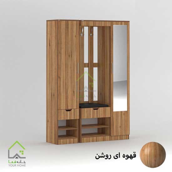جاکفشی دو درب کمدی آینه دار قهوه ای روشن