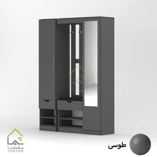 جاکفشی دو درب کمدی آینه دار قهوه ای روشن